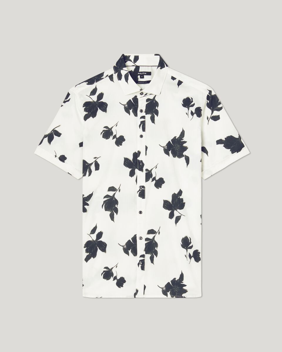 Mens White/Black Short Sleeve Floral Shirt